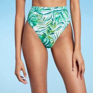 Shade & Shore XS 0-2 Green Leaf Print High Leg & Extra Cheeky Bikini Swim Bottom